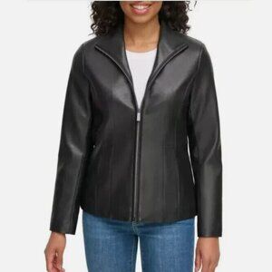 NWT Kenneth Cole Faux Leather Minimalistic Chic Moto Zip Jacket Coat Size L